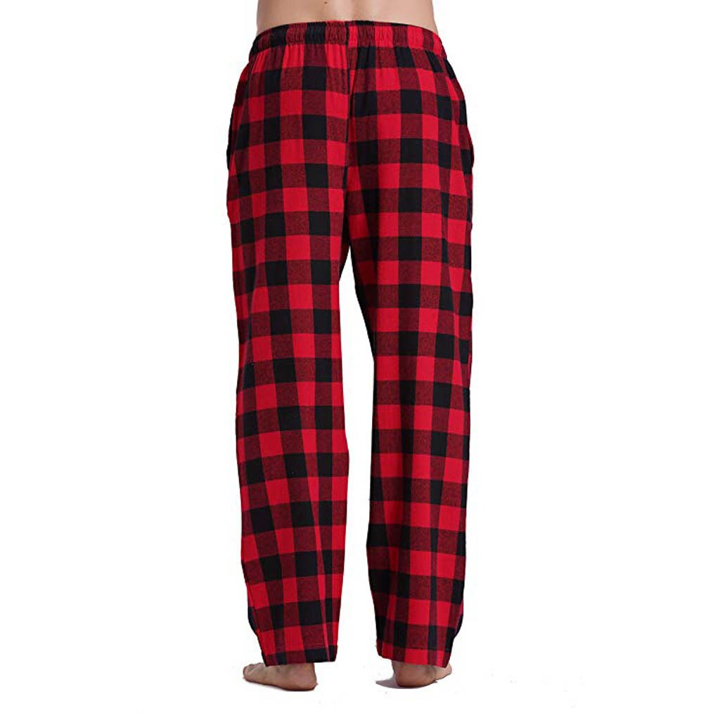 45# Men's Pants Casual Plaid Straight Loose Sport Plaid Pajama Plus Size Long Trousers Homewear for men