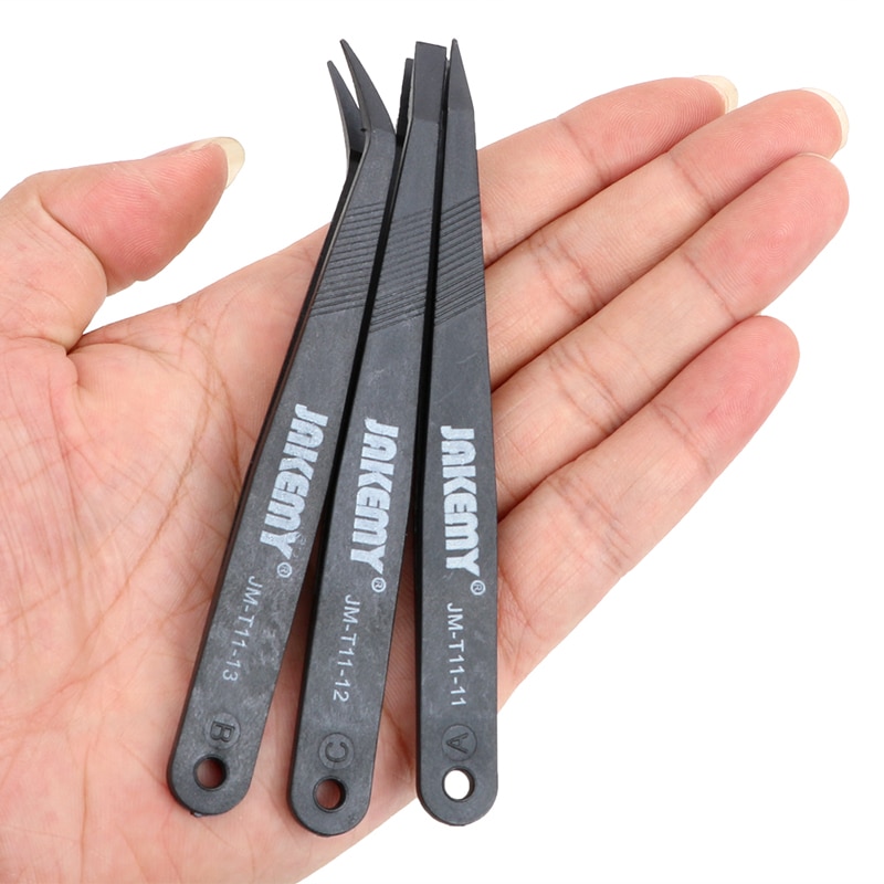 3Pc Anti-static Tweezers Set Triad Fix Repair Tool Kit for Smartphone Tablets Electronic Components Flat/Pointed/Curved Forceps