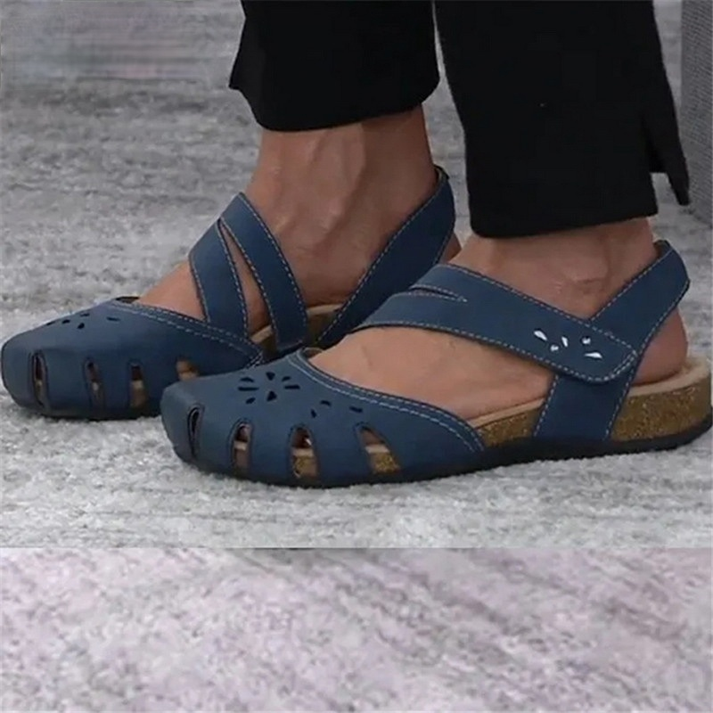 Summer Women Orthopedic Open Toe Sandals Vintage Anti-slip Breathable Leather Casual Female Platform Retro Shoes