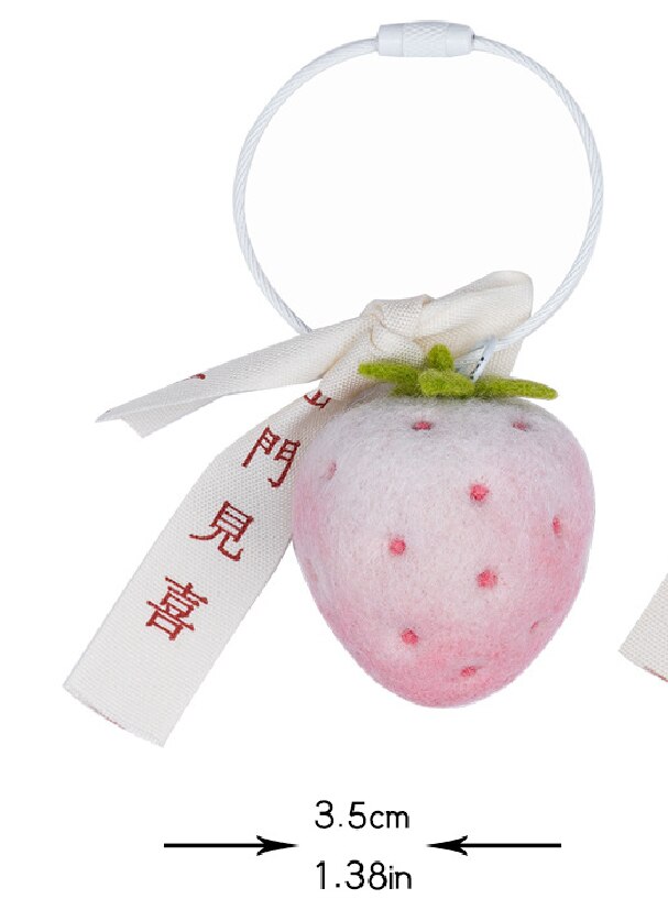 LLavero de fieltro de lana con mango de limón y melocotón, accesorio para decoración de felpudo, manualidades, DIY: Pink strawberries