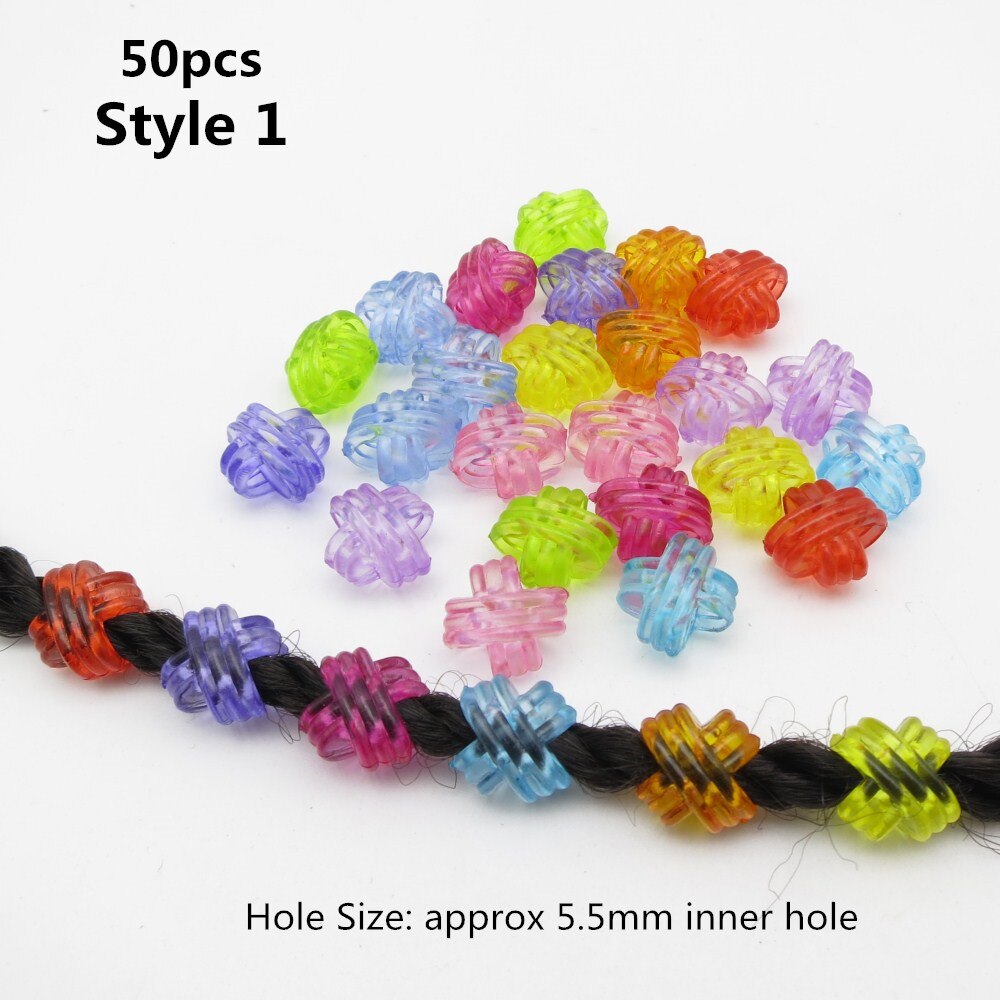 20Pcs-50Pcs Plastic Colorful Transparent Crochet kids Braids hair braid dread dreadlock beads rings clips tube Hair Accessories: 50pcs Style 1