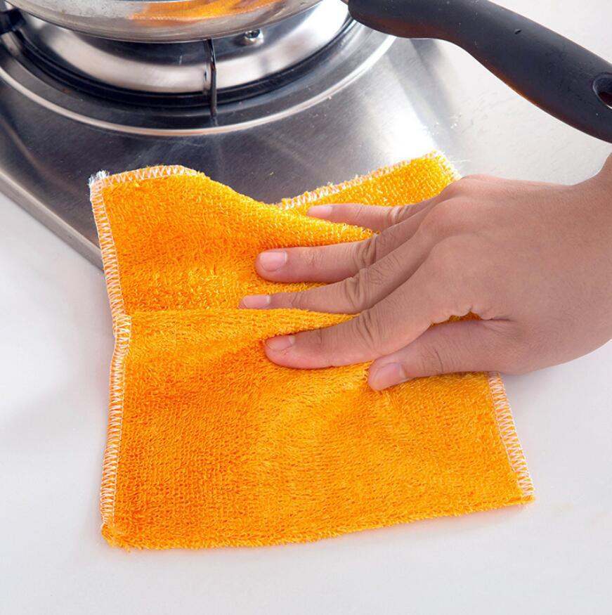 Kitchen Anti-grease Dishcloth Wiping Rag Bamboo Fiber Towel Cleaning Cloth Household Washing Disrag Kitchen Cleaning Towel Wiper: Orange