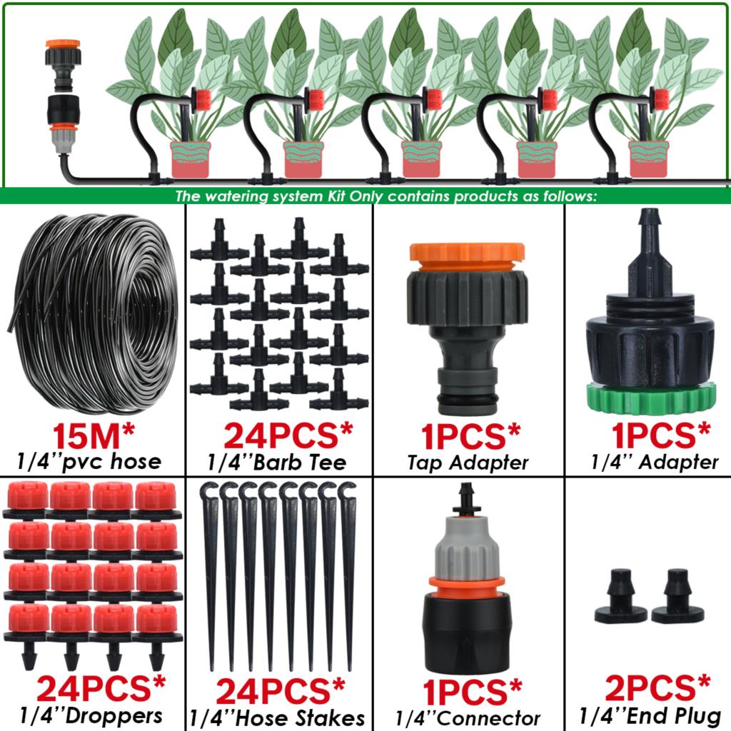 Sprycle 5-50M Greenhouse Automatic Self Watering System Kit 4/7mm Garden Micro Drip Irrigation Dropper DIY for Pot Plants Lawn: Red