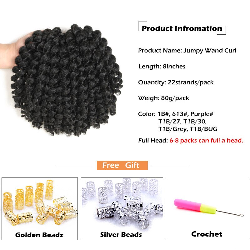 SAMBRAID Jamaican Bounce Crochet Hair Crochet Braids Curly Wand Crochet Hair Synthetic Braiding Hair Extensions 8 Inch For Women