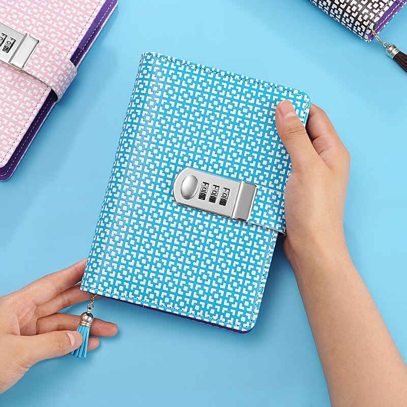 Kawaii A6 Korean lock leather notebook writing pads flower girl loose leaf password mini lockable diary school supplies