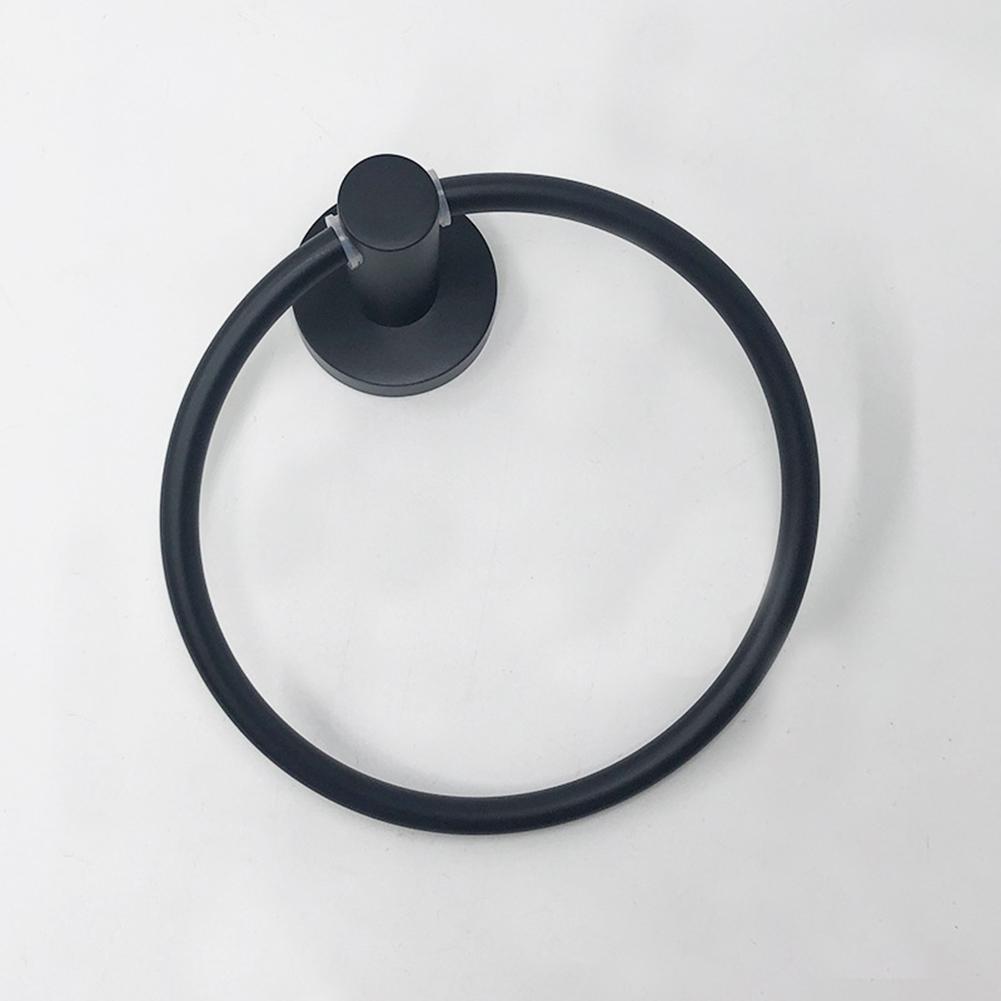 Eenvoudige Muur Gemonteerde Ronde Handdoek Ring Matte Black Roestvrij Staal Kleding Rek Badkamer Supporter Hardware Accessoires
