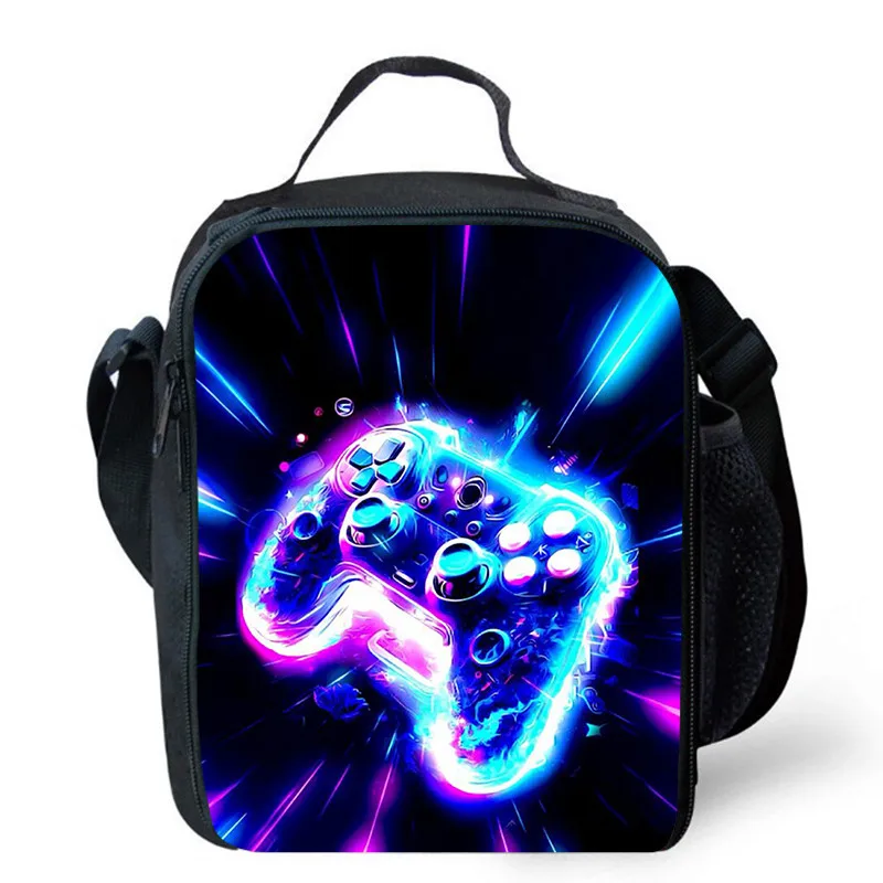 Lunch bags for Child,Cartoon Game con-so-les School Picnic Bags for Boys,Large Kids Insulation Cooler Bags for Aged 4-10 years: Gold