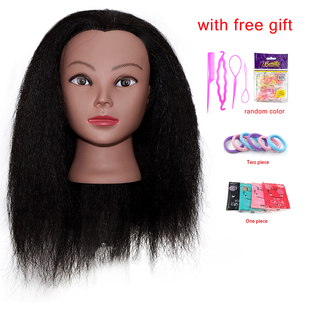 Afro Traininghead głowa manekina z ludzkimi włosami manekin lalka fryzjerstwo głowy treningowe Salon głowa manekina do zaplatania włosów: SZARY