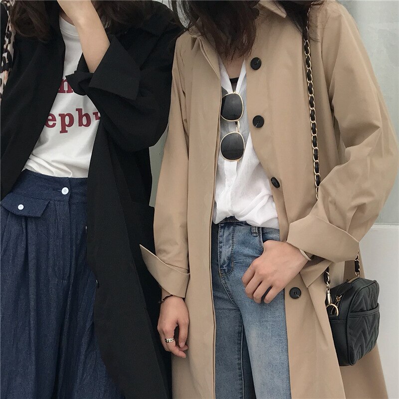Korean Trench Coat Female Outerwear Summer Windbreaker Long-gown Loose Thin Coat Single-breasted Long Sleeved Shirts Coat Women