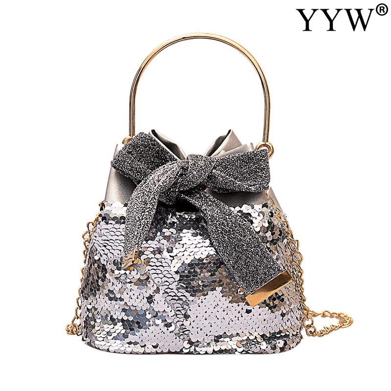 Women Bucket Shoulder Bag With Sequin Crossbody Bag Evening Party Sliver Gold Purse Girl Handbags Female Clutches Bolsos: Sliver 3