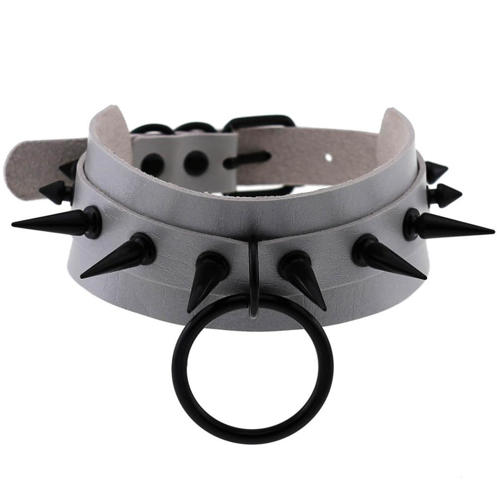 Gothic Jewelry Punk Spike goth Choker Woman Collar women Studded Rivet Black Leather Choker men Necklace chocker Emo Halloween: grey