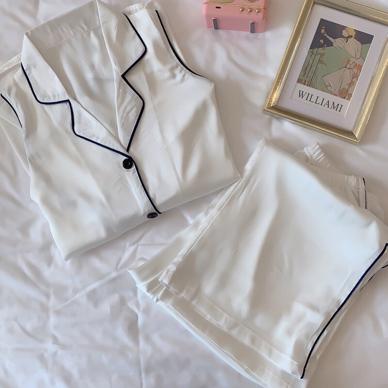 JULY&#39;S SONG White Shirts Woman Homewear Turn-down Collar Long Sleeve Sleepwear Spring Summer Pajamas Set Women