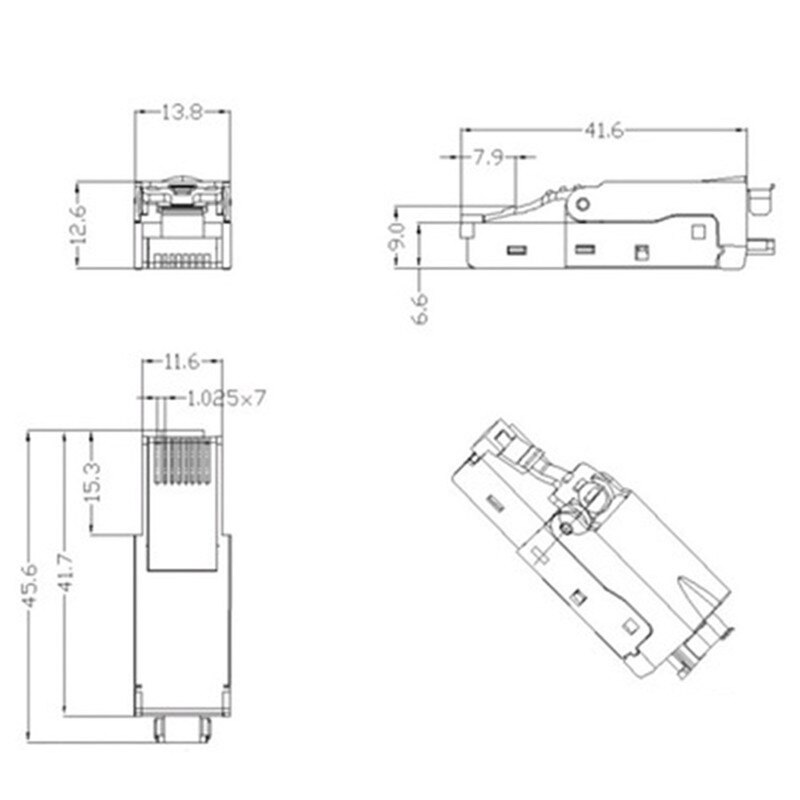 CAT7 RJ45 Connector Toolless Ethernet Plug Rj 45 Conector CAT 7 Zinc Alloy Metal Shielded 10G Network Modular Crystal Head Blue