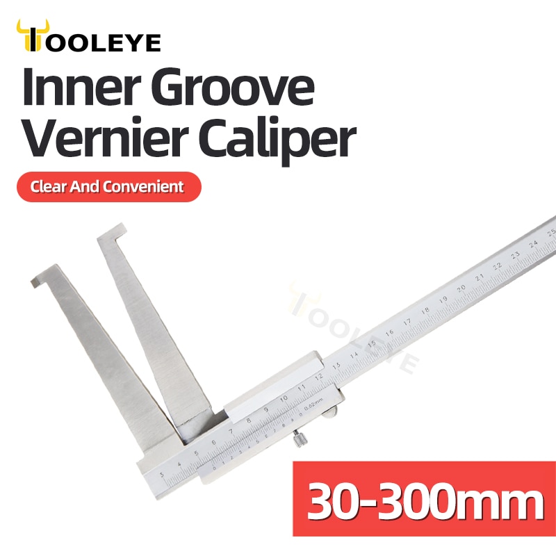 30-300mm Inner Groove Vernier Caliper Stainless Steel Long Jaw Inner Measuring Calipers Inner Diameter Measuring Tool 26-200mm