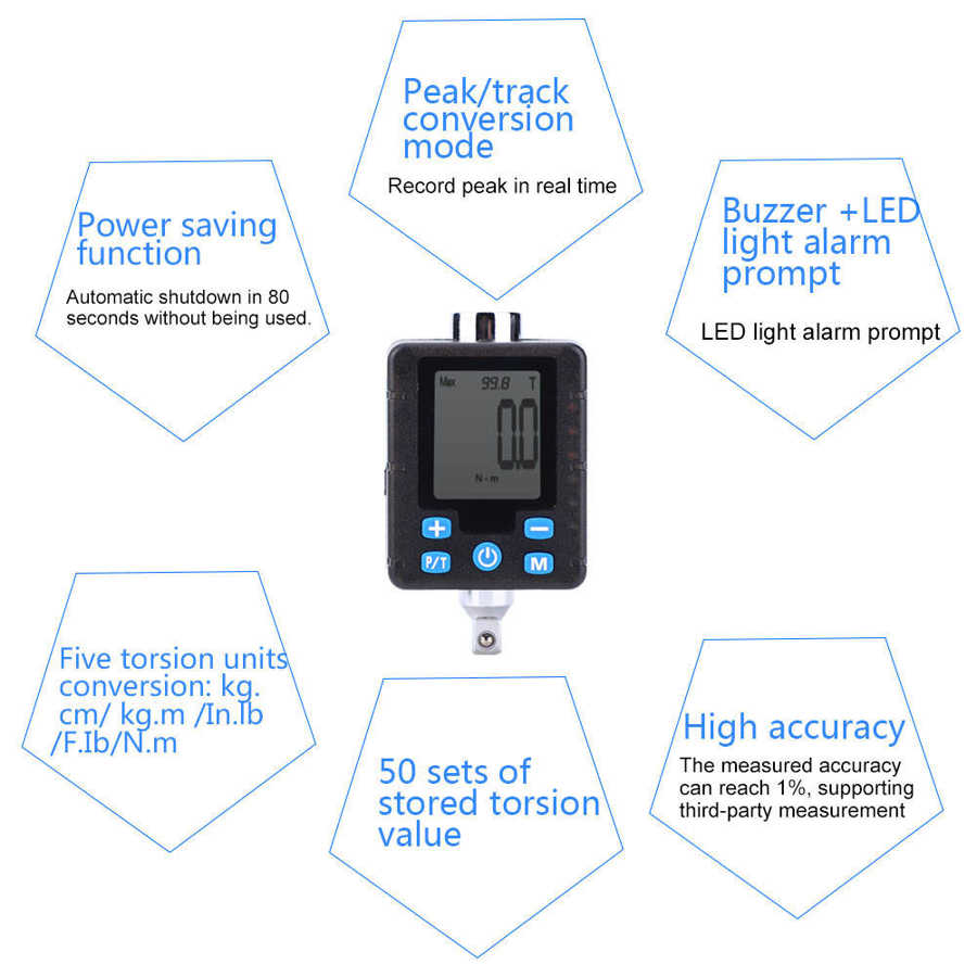 Torsion Adapter Electronic Digital Wrench Socket Tool Torsion Measuring Meter Tester