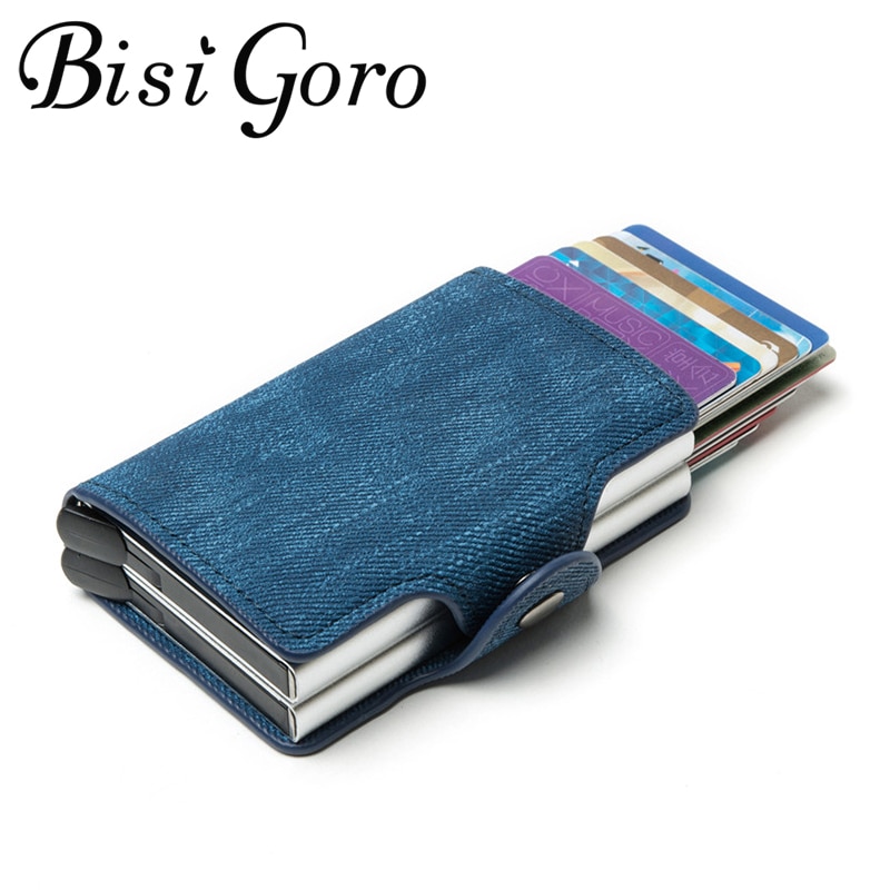BISI GORO – porte-cartes de , boîte Double Anti-vol, Anti-vol, étui en Denim, Pop-up pour identification en métal