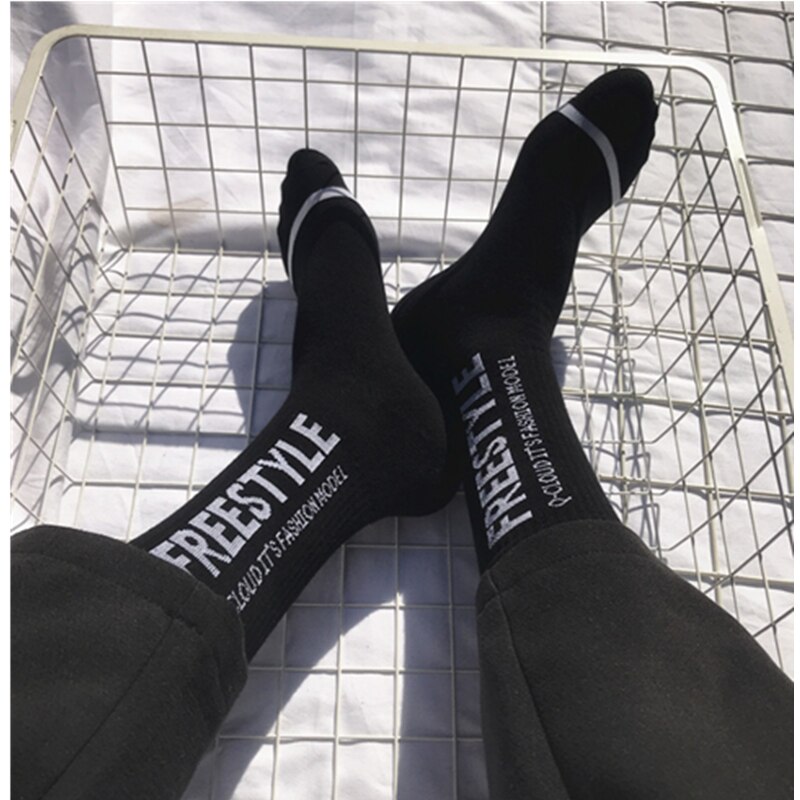 Men Skateboard Socks Funny Socks Harajuku Street Sports Socks Unisex Europe America Happy Socks Men Cotton Hip Hop Socks: Black Freestyle