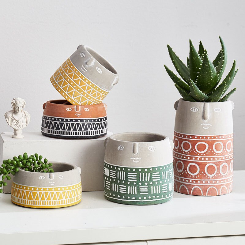Nordisk stil konst abstrakt cement ansikte blomkruka dekoration ornaemnst kafé simulering växt krukväxt dekoration blomkrukor