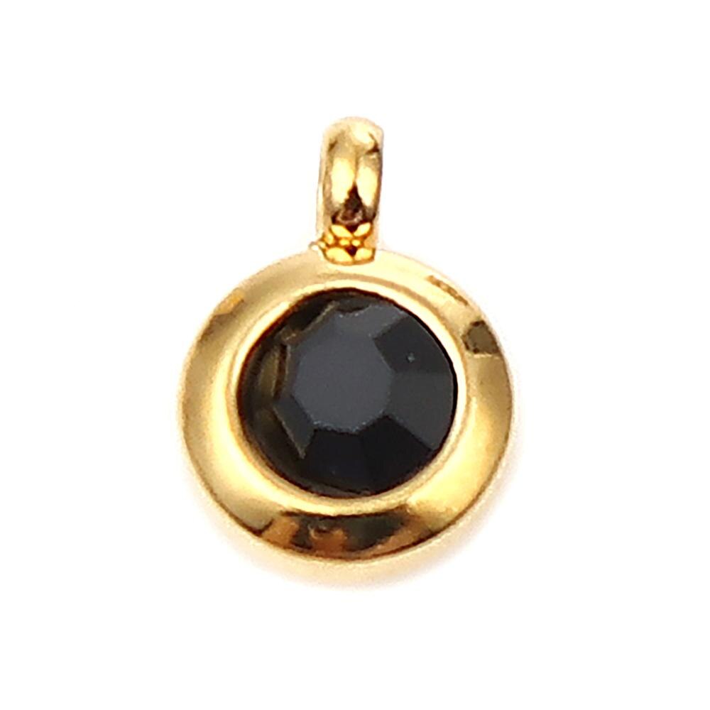 DoreenBeads Edelstahl Gold Farbe Charms Runde Multicolor Glas Anhänger DIY Machen Ohrringe Schmuck 9mm x 7mm, 2PCs: Black