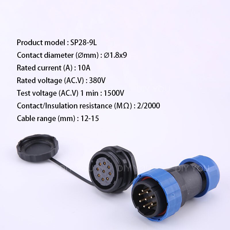 SP28 IP68 Back Nut waterproof connector 2/3/4/5/6/7/9/10/12/14/16/19/22/24/26 Pin plug socket Electric cable Aviation connectors: SP28-9L