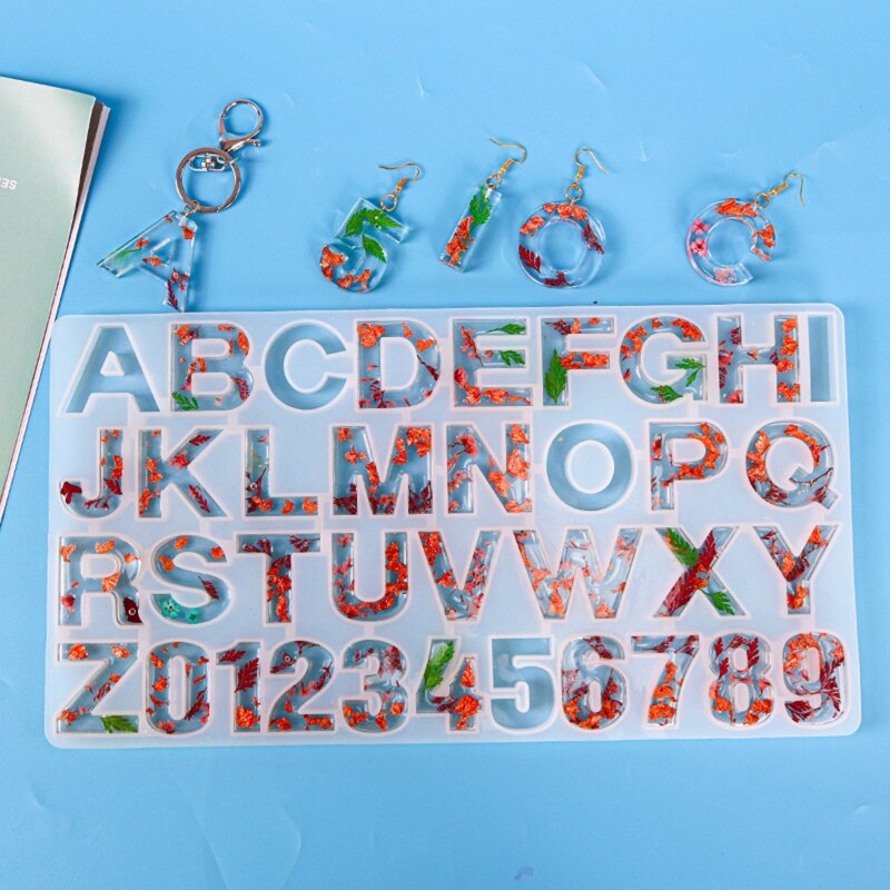 English Alphabet 0-9 Numbers Keychain Mould Silicone Epoxy Resin Molds DIY Pendant Jewellery Making Keychain Decor R7RF