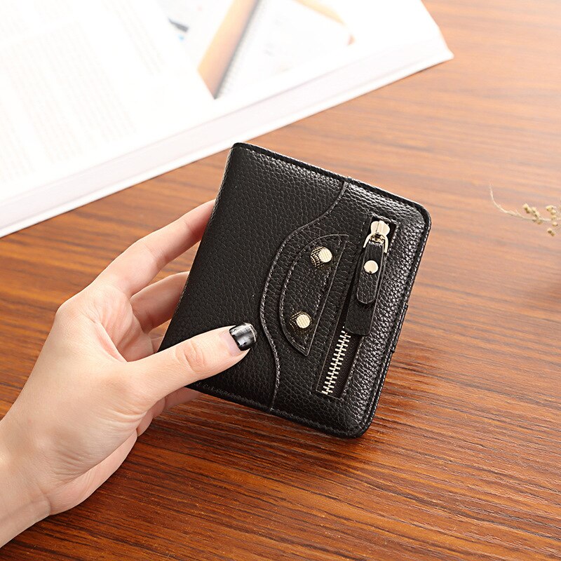 Style Europe And America Wallet Women's Short Ultra-Thin-Soft Leather Wallet Wallet Women's Korean-style Two-fo: Black