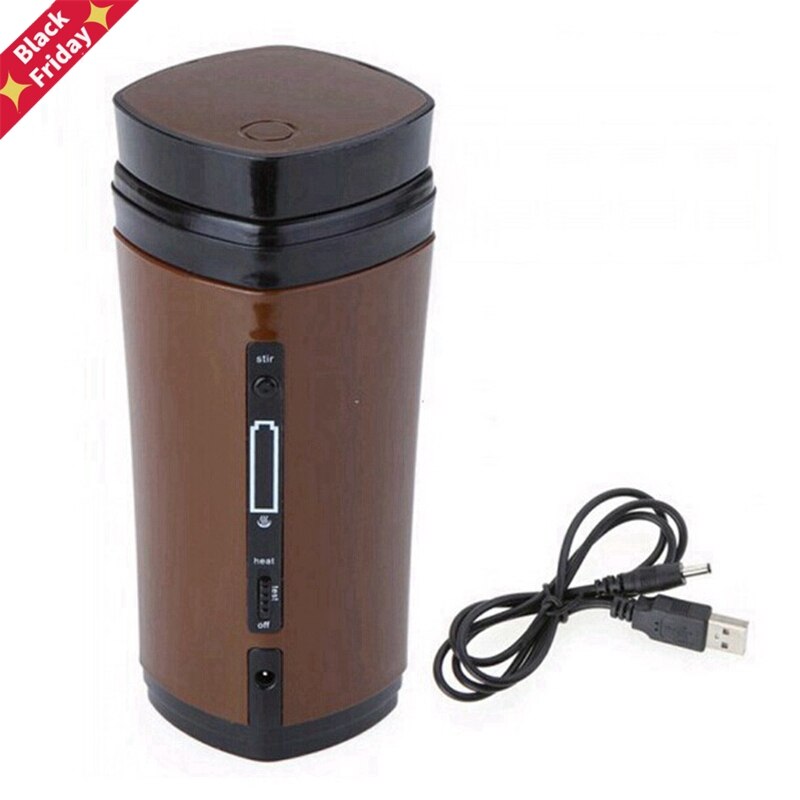 Rechargeable USB Electric Heating Automatic Stirring Insulated Coffee Milk Tea Travel Mug Thermos Cup & Lid Warmer