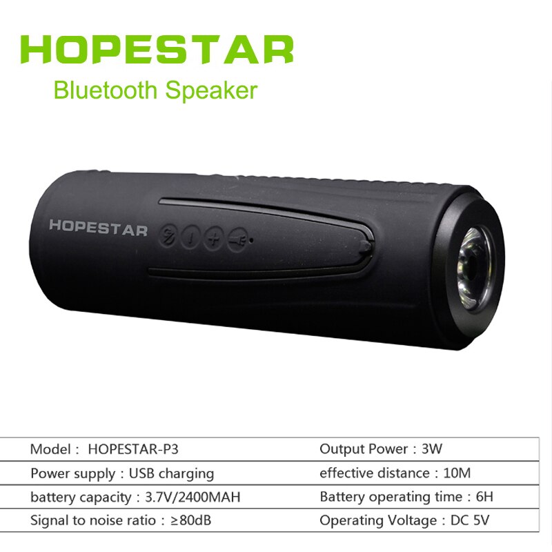 HOPESTAR P3 Altoparlante Senza Fili di Bluetooth Subwoofer Bike Impermeabile Stereo di Sostegno TF AUX FM con la banca di potere esterna torcia elettrica