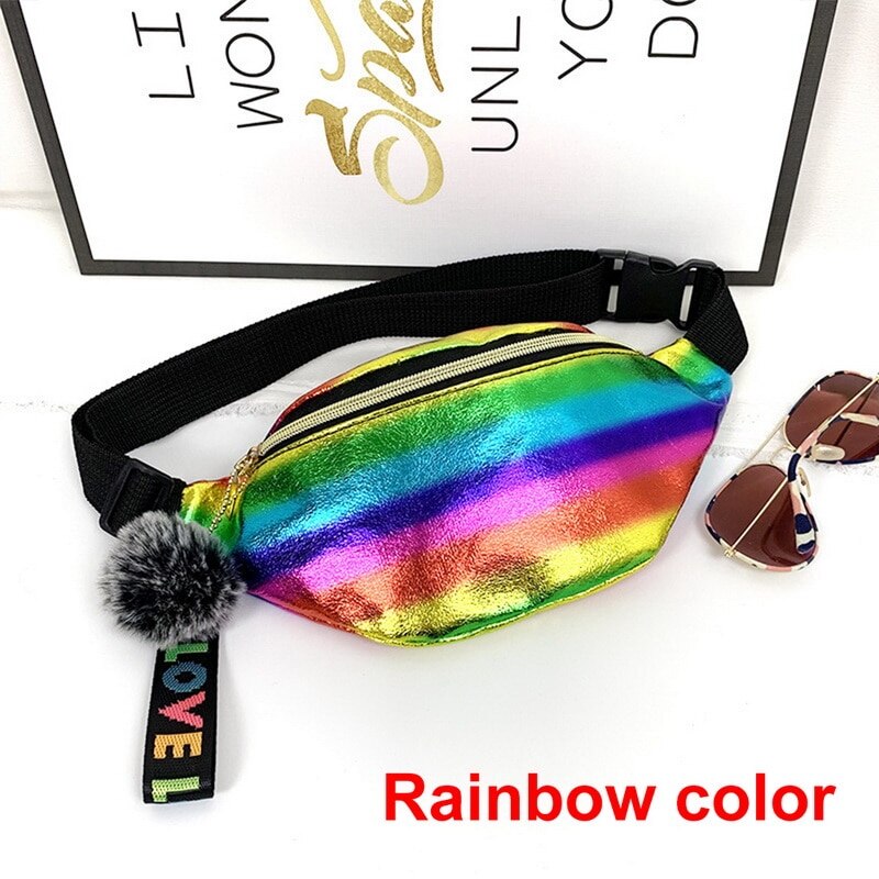 Neue Pailletten Druck Taille Tasche Für Frau Fanny Pack Mädchen Schulter Gürtel Taschen Kinder Taille Packs Glitter Telefon beutel: style 1-C