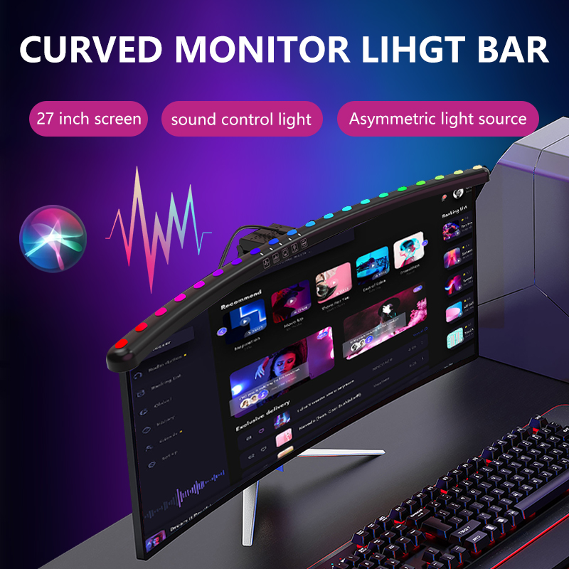 Barra de luz Led RGB para Monitor de ordenador, 60cm, pantalla de ritmo musical, luz colgante, atenuación, lámpara nocturna de ambiente para juegos/estudio/trabajo