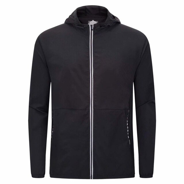 Løbejakke med hætte til mænd langærmet sweatshirt hurtigtørrende lynlåsjakke fitness gymnastikskjorter fodbold fodbold basketball jakke: Sort / Xxxl