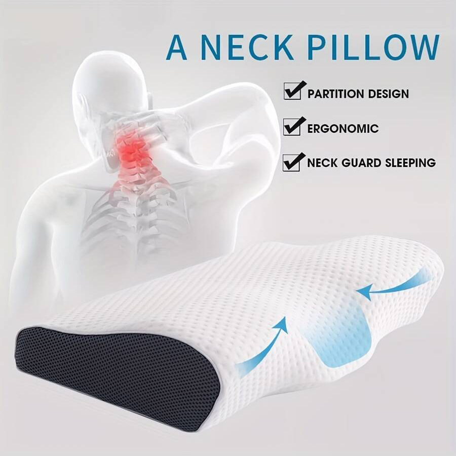 1 almohada de espuma viscoelástica, almohada para dormir para personas mayores de lado, espalda y estómago, almohada de soporte contorneada para el cuello mejora el sueño