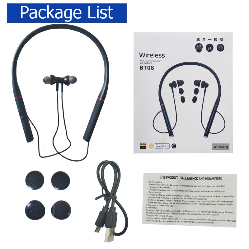Wireless headset Bluetooth Earphones Neckband Sport Music Magnetic 3 in 1 Conversion Headphones For IPhone Xiaomi In Ear