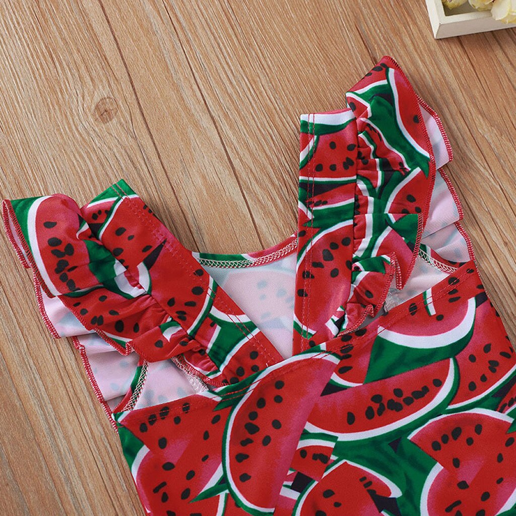 Children's flying sleeve swimsuit frilly fruit watermelon print one-piece swimsuit baby girl swimsuit beachwear купальник X*