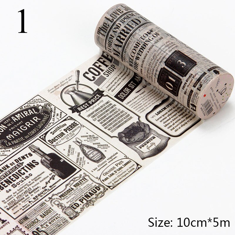 Retro engelsk tidning washi tejp vintage bred maskeringstejp dekorativ tejp klistermärke scrapbooking dagbok brevpapper: 1