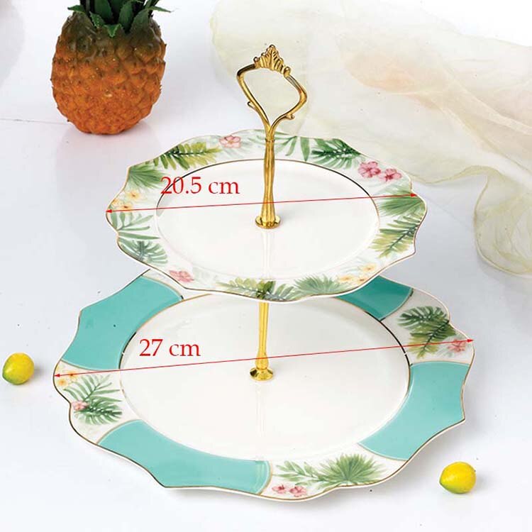 Yeefine luuposliini kaksikerroksiset astiat ja lautaset setti välipalateline pidike luksus posliinikakku leivonnaiset hedelmäastia keraaminen tarjotin: B