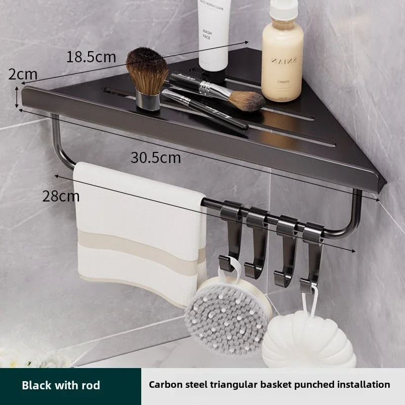 Étagère de vidange triangulaire de salle de bain, étagère murale creuse en acier au carbone pour cosmétiques et articles de toilette sans perçage avec crochets: Bourgogne