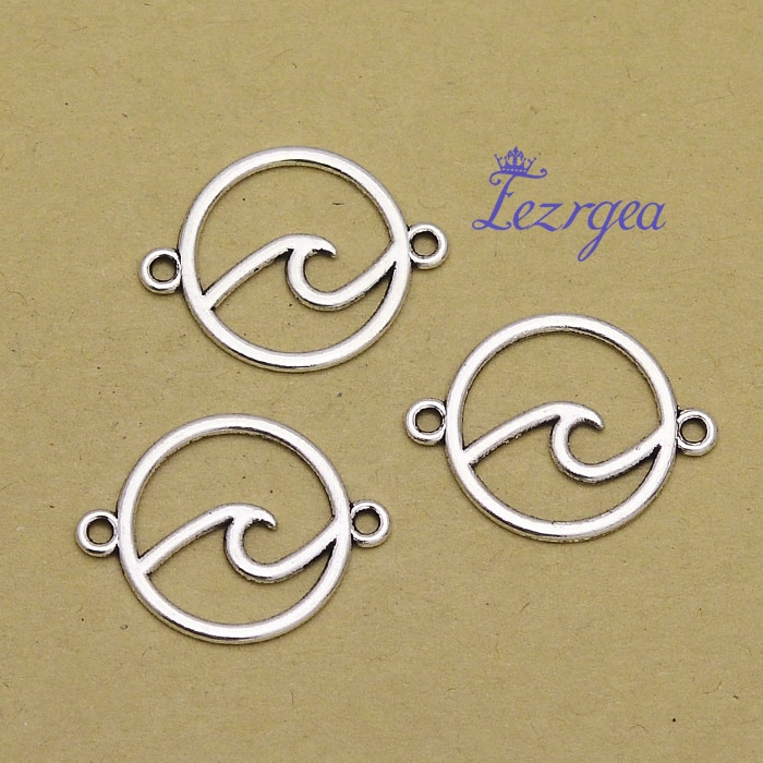 30pcs/lot--26x20mm Wave Pendants Antique Silver Plated Wave Connector Charms DIY Supplies Jewelry Accessories