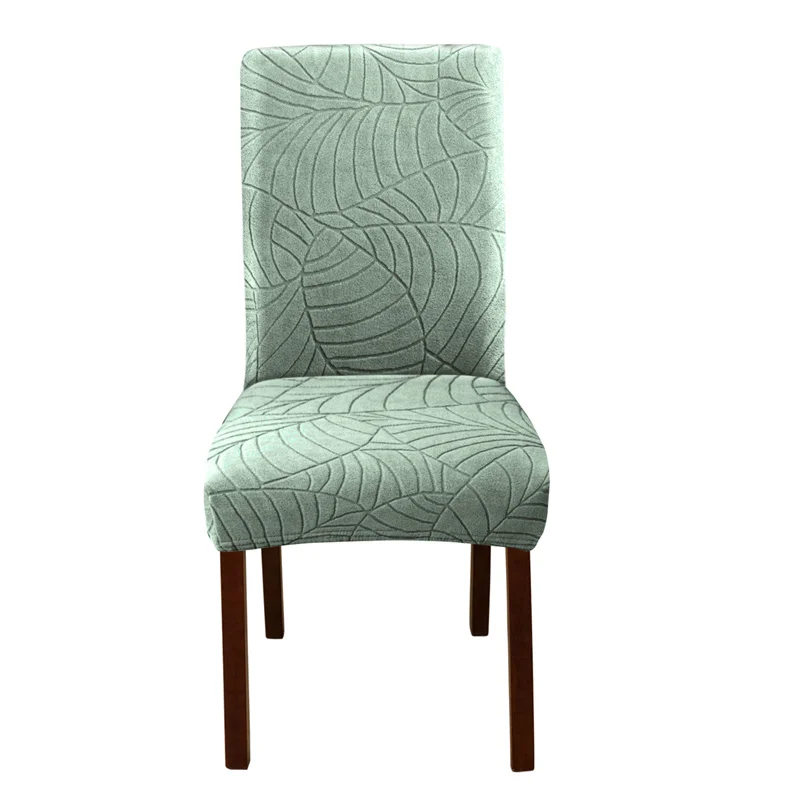1PC Leaf Jacquard Chair Covers Removable Stretch universal Chairs Cover Solid Color Seat Covers for Dining Room Hotel Banquet: light green
