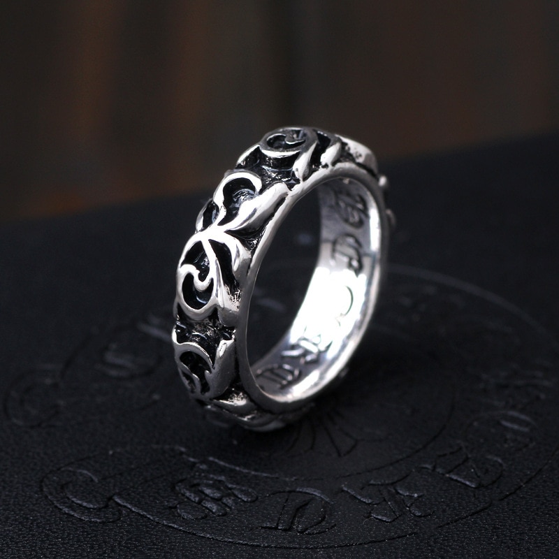 European and American Punk Gothic Rock Retro Roman Heart Scripture Casting Men's Ring Personality