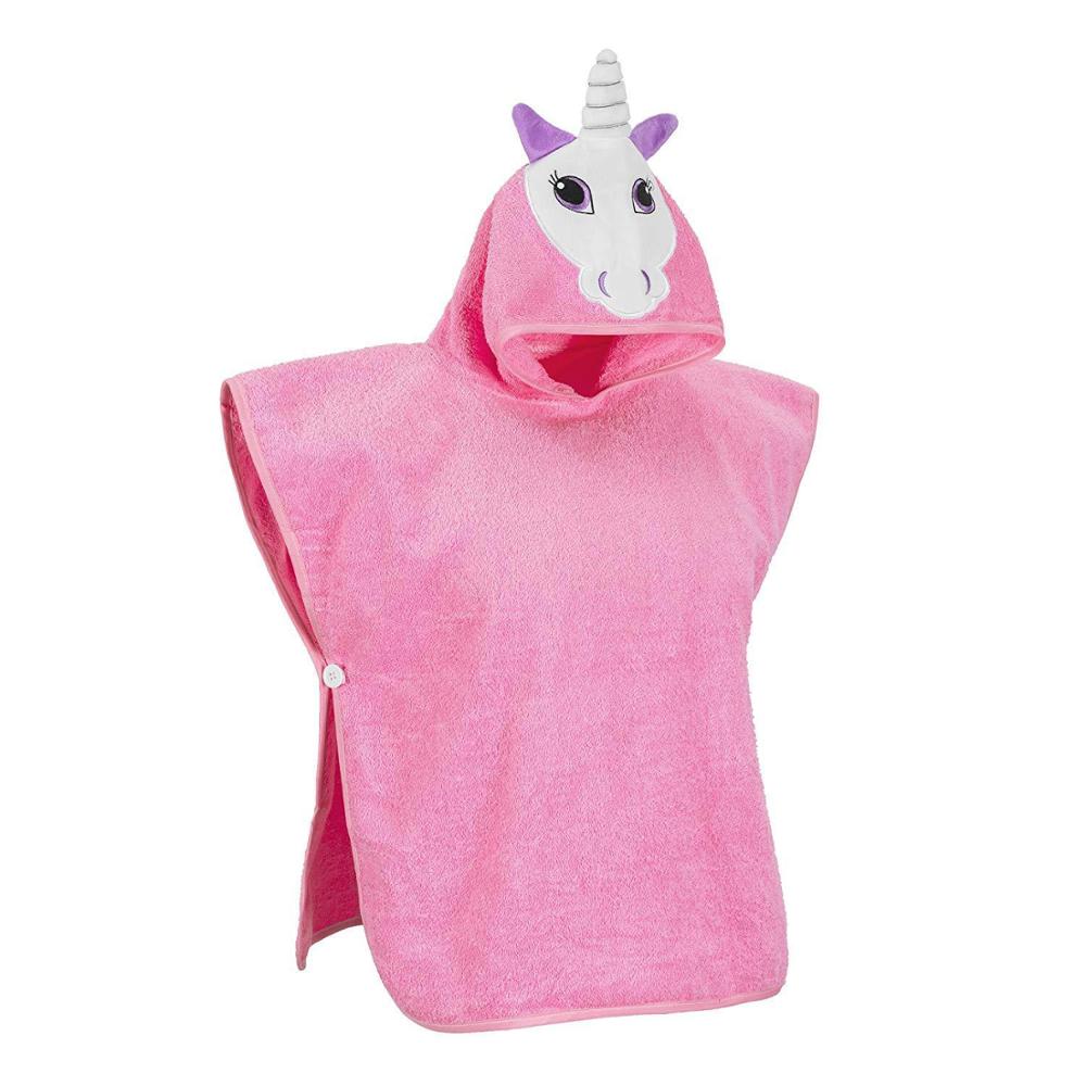 Størrelse 60 x 60cm mørk pink enhjørning med lilla ører tegneserie hættebadekåbe til børn badekåbe strandhåndklæde