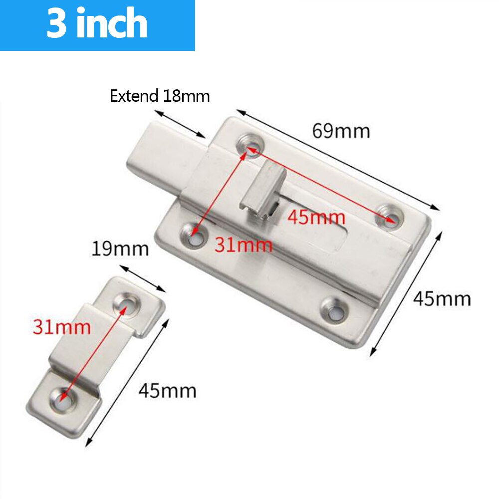 2/3/4inch Stainless Steel Door Latch Barrel Bolt Latch Hasp Stapler Gate Lock Safety Easy To Install for Bathroom Washroom