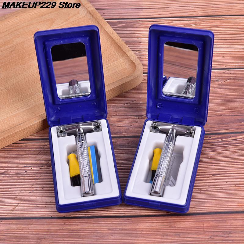 Manual Razor+ 1 Blade +1 Travel Case Beard Hair Care Men's Traditional Double Edge Chrome Wet Shaving Safety Razor