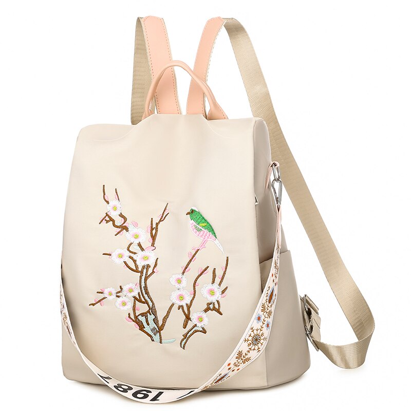 Sommer Multifunktionale Anti-diebstahl Rucksäcke Oxford Tuch Schulter Taschen für Jugendliche Mädchen Große Kapazität Reise Schule Tasche: Stickerei-khaki 2