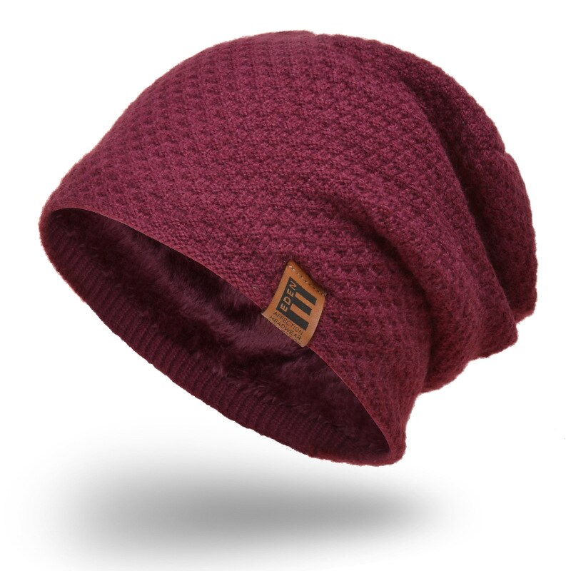 Märke skullies mössor herr stickad mössa vinter mössor för män dam keps vinter mössa gorro tjock varm huva herr vintermössa: Vin, röd