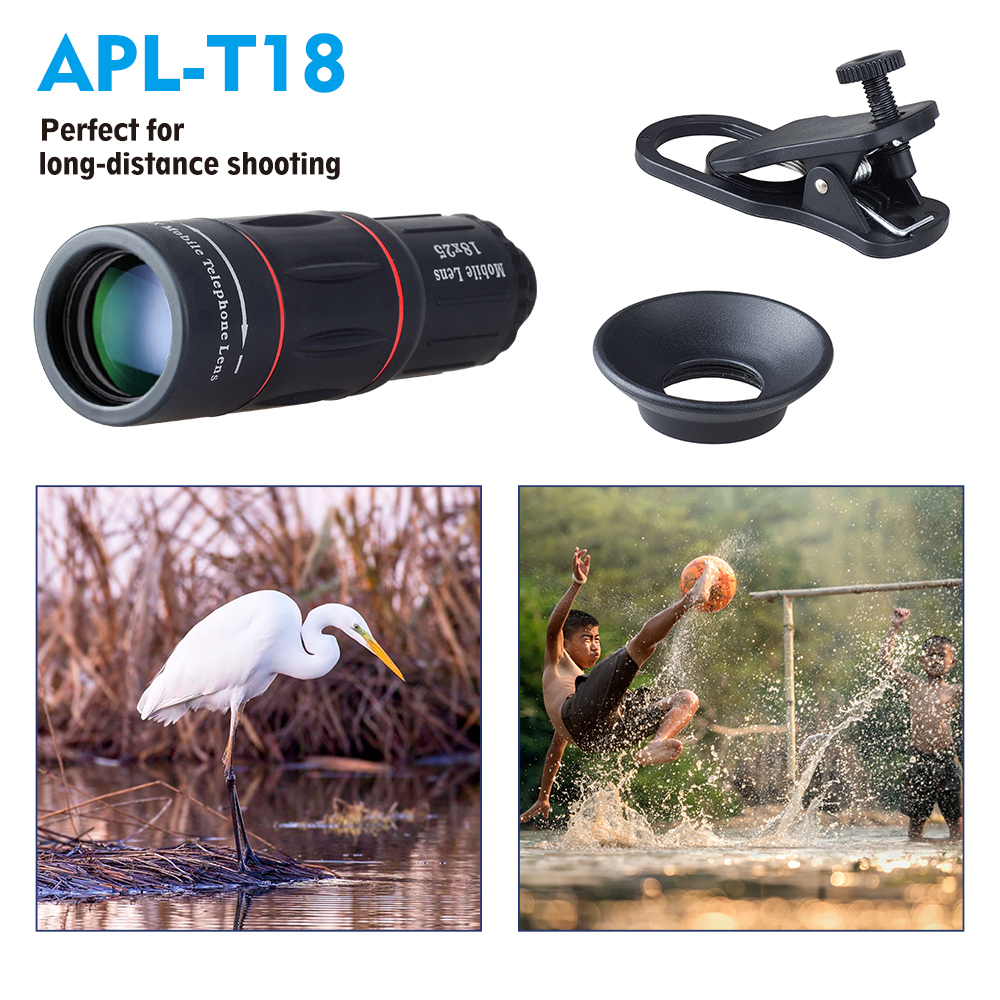 APEXEL Camera Lens 18X Telescope Zoom Telescope Mobile Phone Lens With clips Universal for iPhone Xiaomi Smartphones APL-18XT