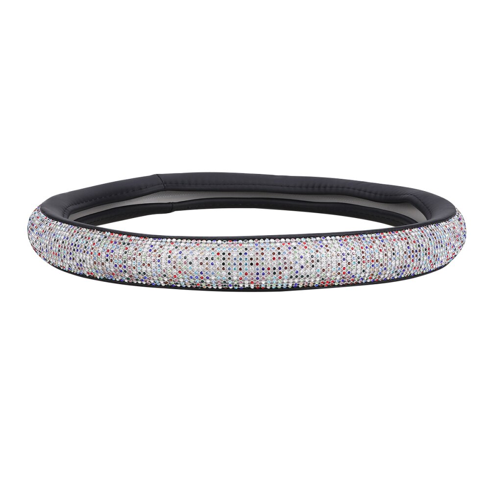 Fashionable Rhinestone Car Steering Wheel Cover Anti-slip Wheel Sleeve Protector (Black Leather + White Diamond): Picture 4