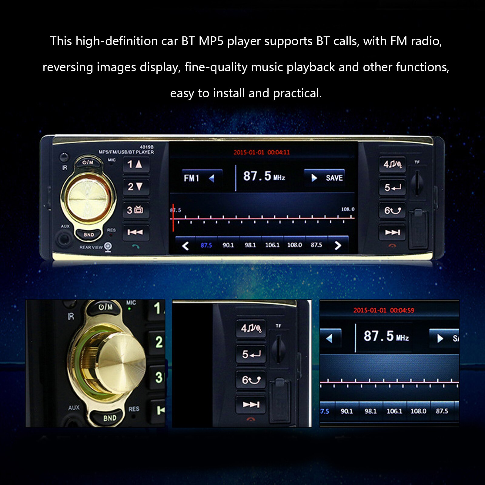 Universal 4.1 in Car Stereo Autoradio Car Stereo MP5 Player Hands-free MP3 Player In Dash HeadUnit Bt USB AUX FM Radio Receiver