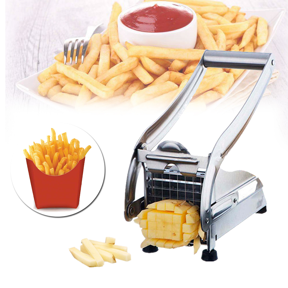 Stainless Steel Home French Fries Maker Potato Chips Strip Slicer Cutting Potato Cutter Chopper French Fry Maker + 2 Blades
