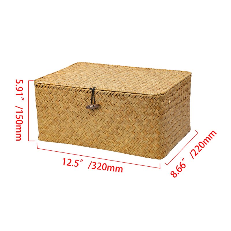 Grote Rieten Doos Rechthoekige Zeegras Opslag Mand Met Deksel Rotan Organizer Voor Kast Plank Tafel Thuis Manden: 32x22x15cm-yellow